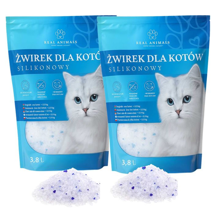 Żwirek Silikonowy dla Kota do Kuwety 2 x 3,8 L -Niezbrylający, Wydajny