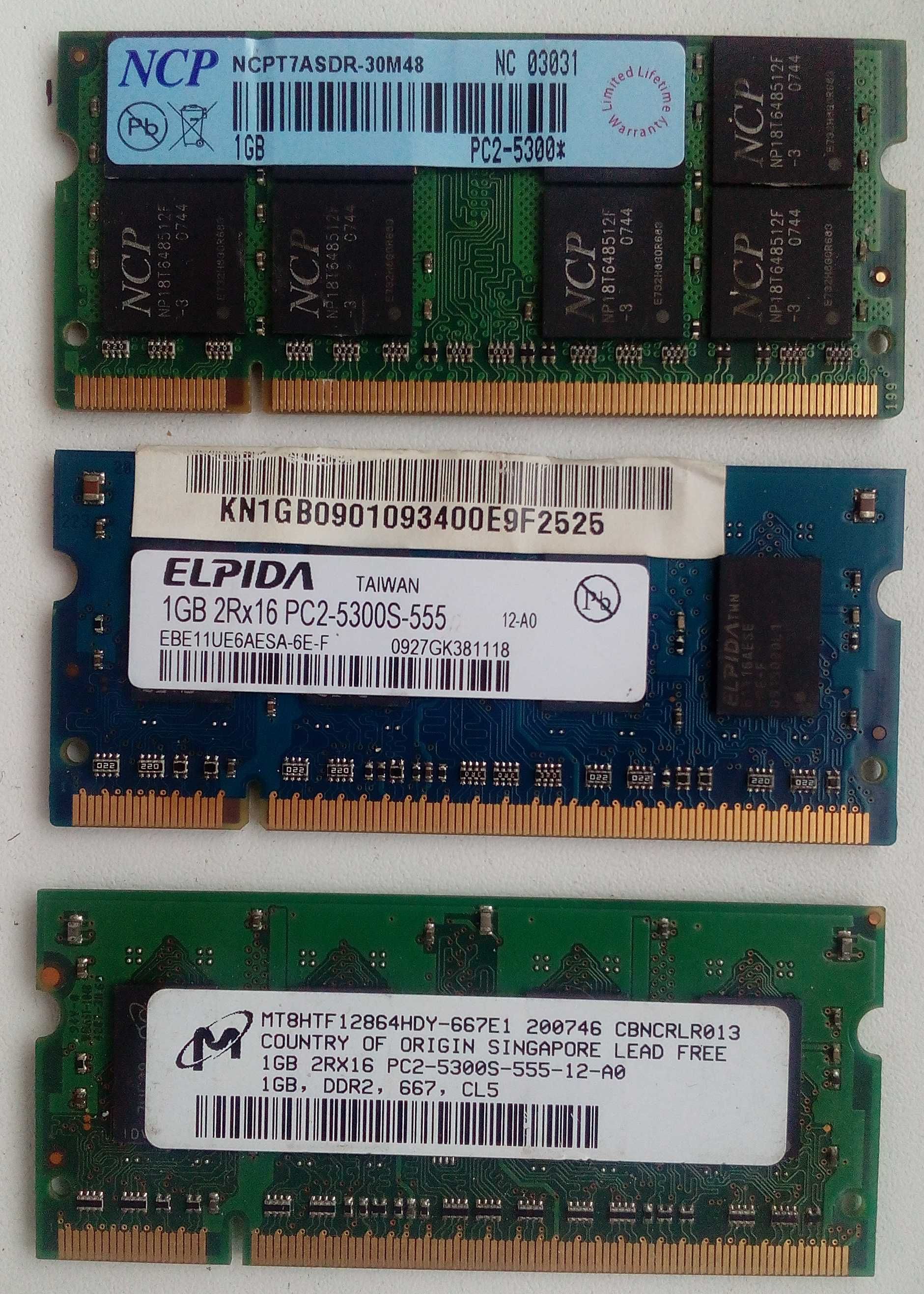 Оперативная память DDR2, для ноутбуков, (so-dimm) 512 Мб и 1 Гб.