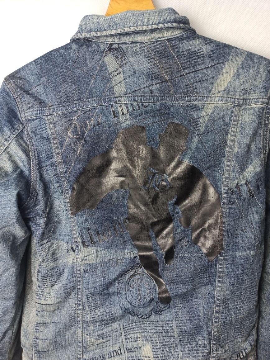 John Galliano Newspaper pattern denim jacket kurtka jeansowa