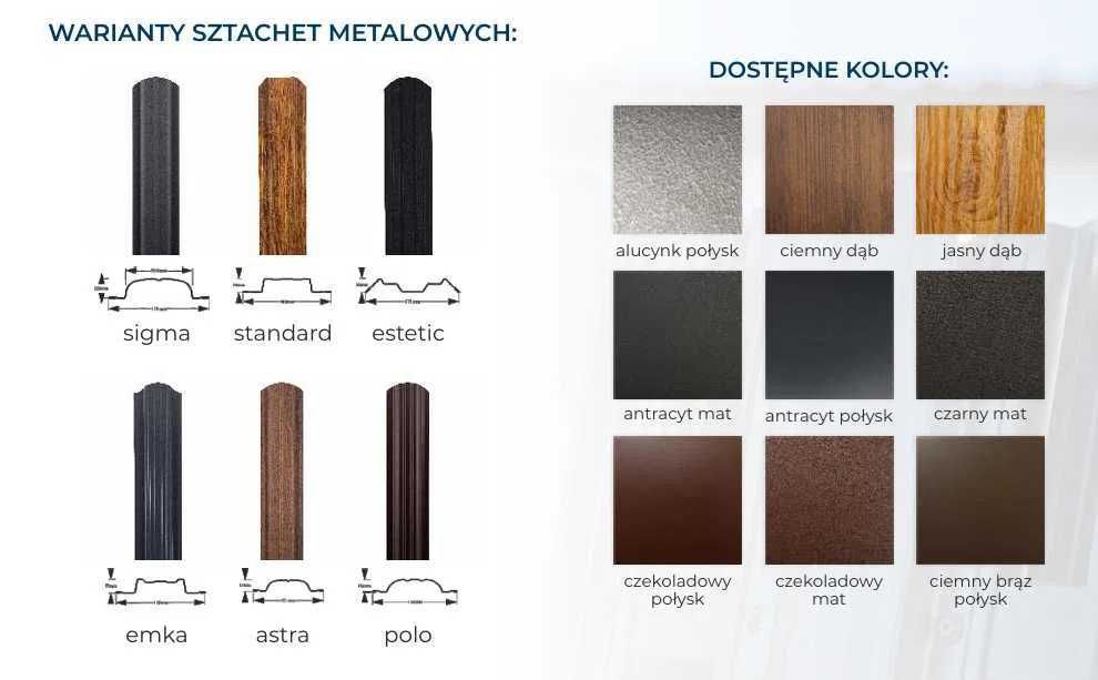 Sztachety metalowe sigma, astra, emka, standard, polo, estetic