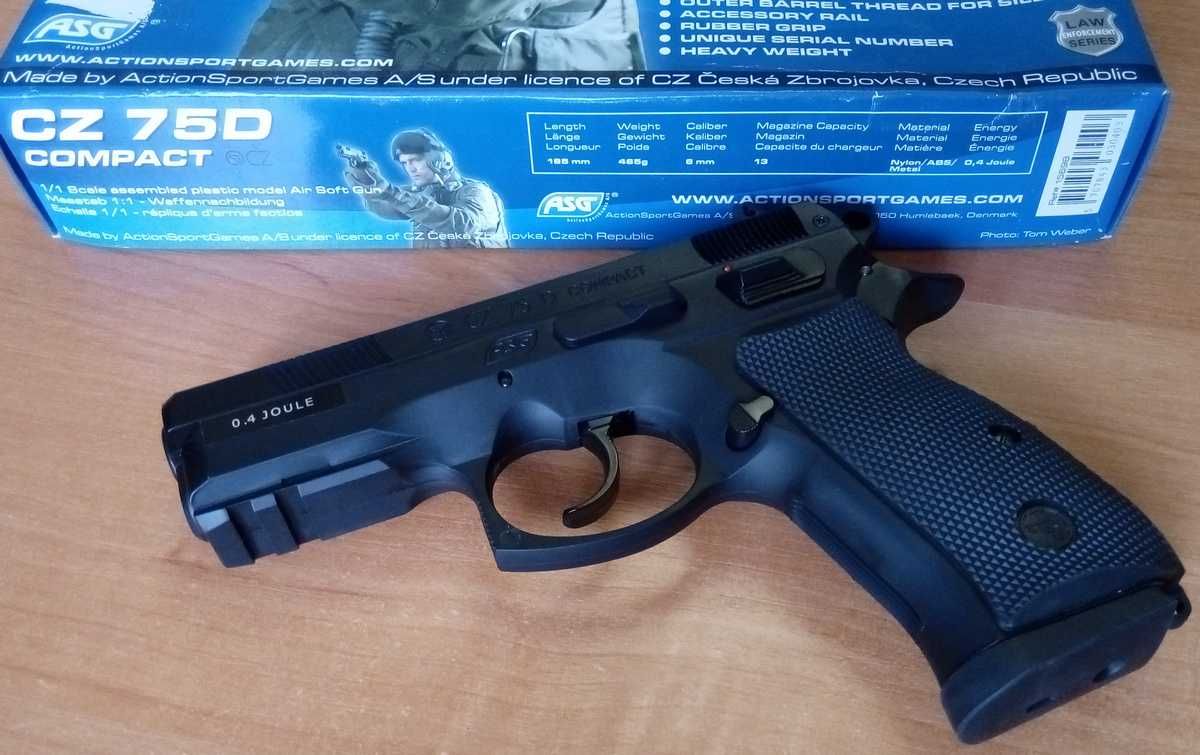 Детский пистолет CZ 75D ASG (Дания) на пульках, игрушечный