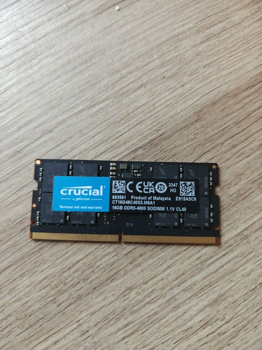Pamięć CRUCIAL DDR5 16GB 4800Mhz,Roczna, Gwarancja.