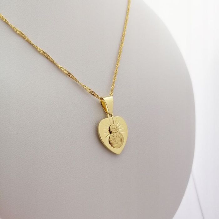 Złoty Łańcuszek + Medalik Serce Szkaplerz+grawer Gratis Prezent Na Chr