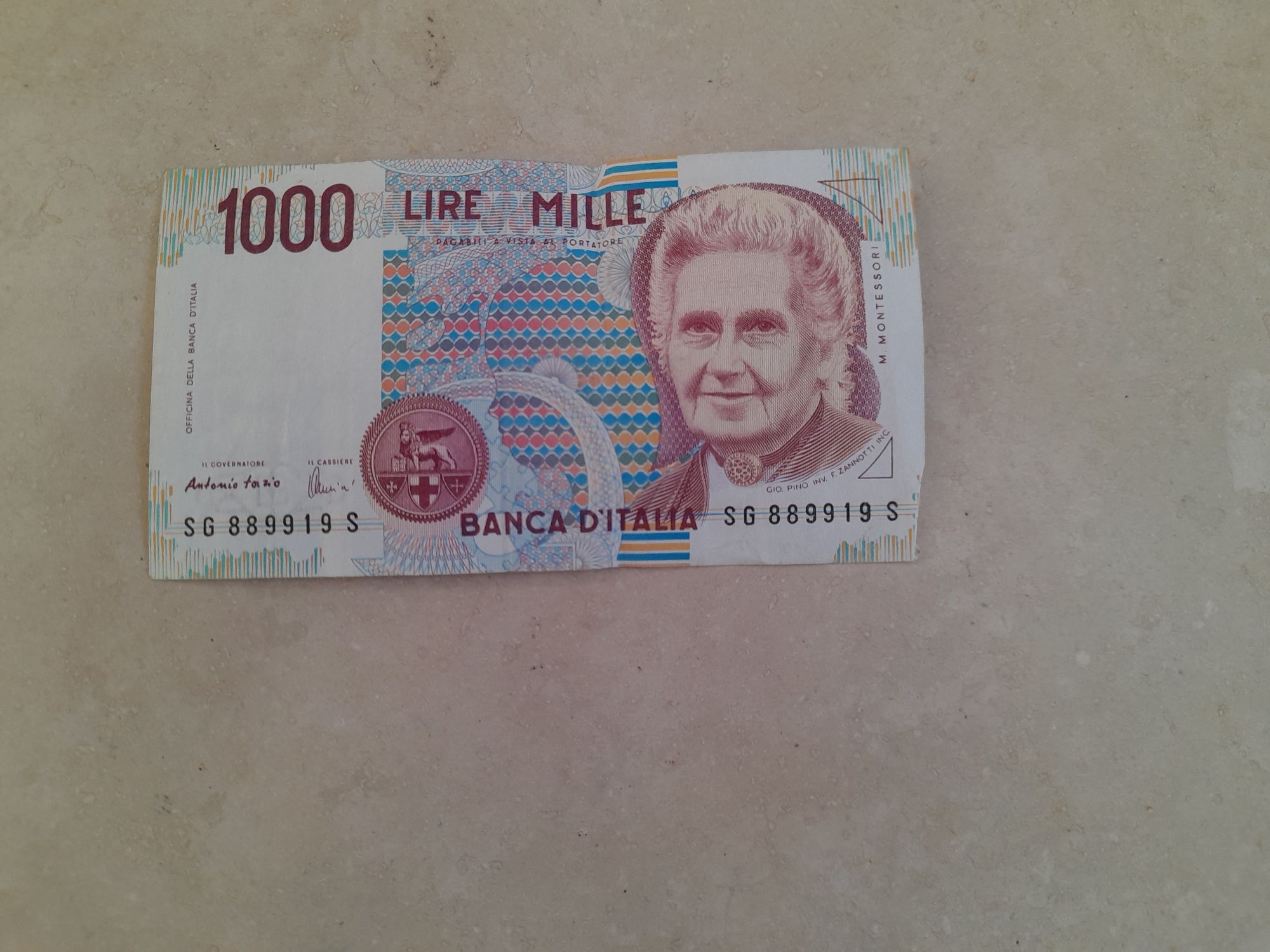 banknot 1000 lir (lire) 1990 r, banknot z Włoch, banknot  1000 lirów