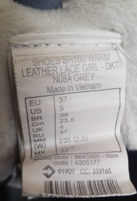 зимові черевики р 37 шкіряні водонепроникні туристичні Quechua SH500