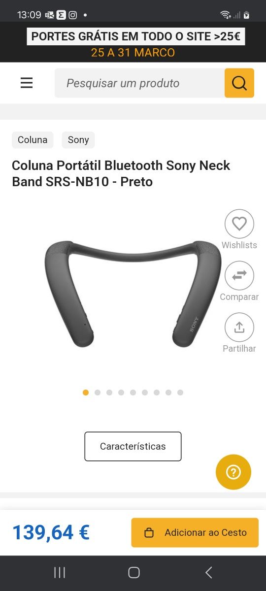 Auscultadores Coluna Neck Band Sony