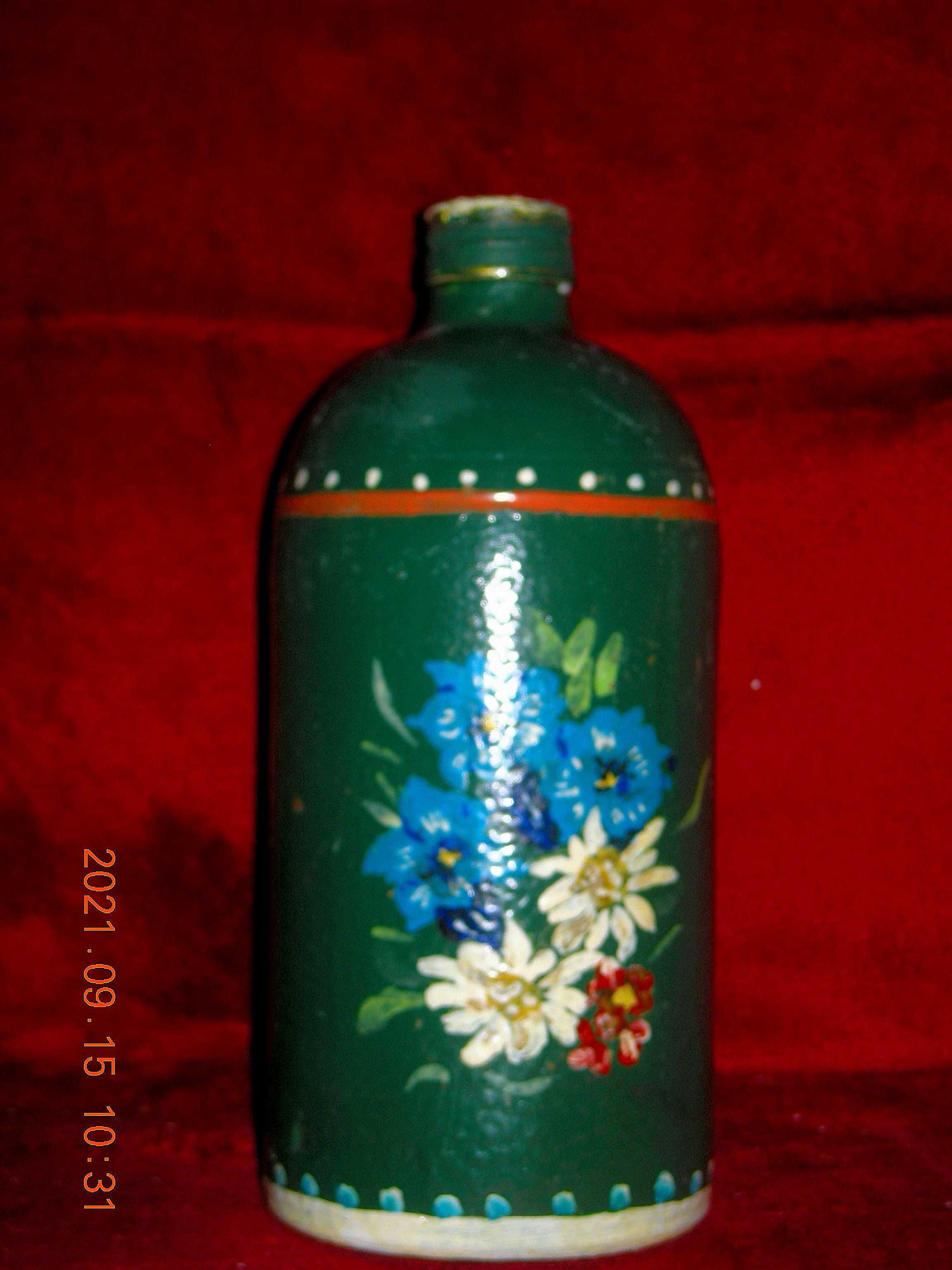 wazon, butelka stara ceramiczna ręcznie malowana