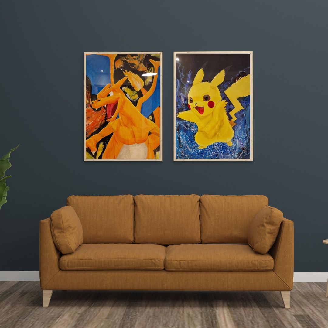 Pokémon Pikachu 50x70cm pintura em acrílico com moldura