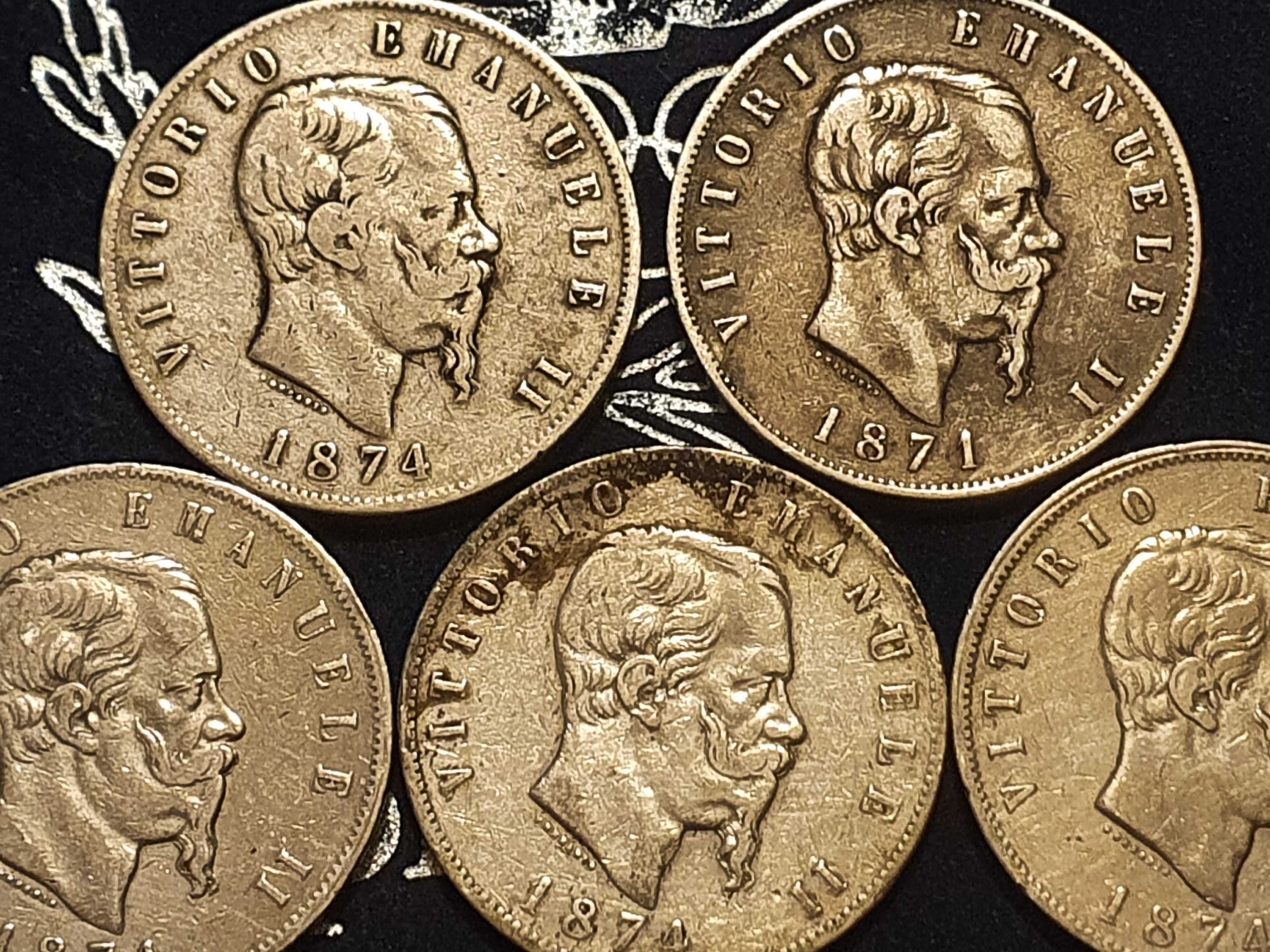 Włochy 5 lirów, 1873r Wiktor Emanuel II moneta srebrna Ag