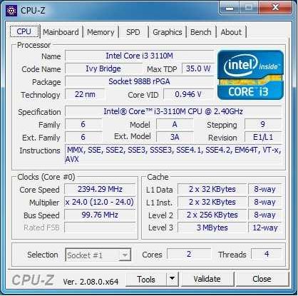 Процеccор для ноутбука Intel Core i3-3110M 2,4 ГГц   Socket G2  PGA988