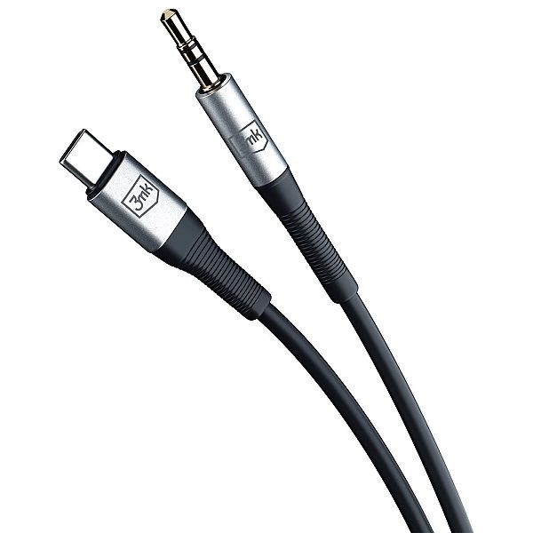 Kabel 3mk Aux minijack 3.5 mm / Usb-c - srebrny