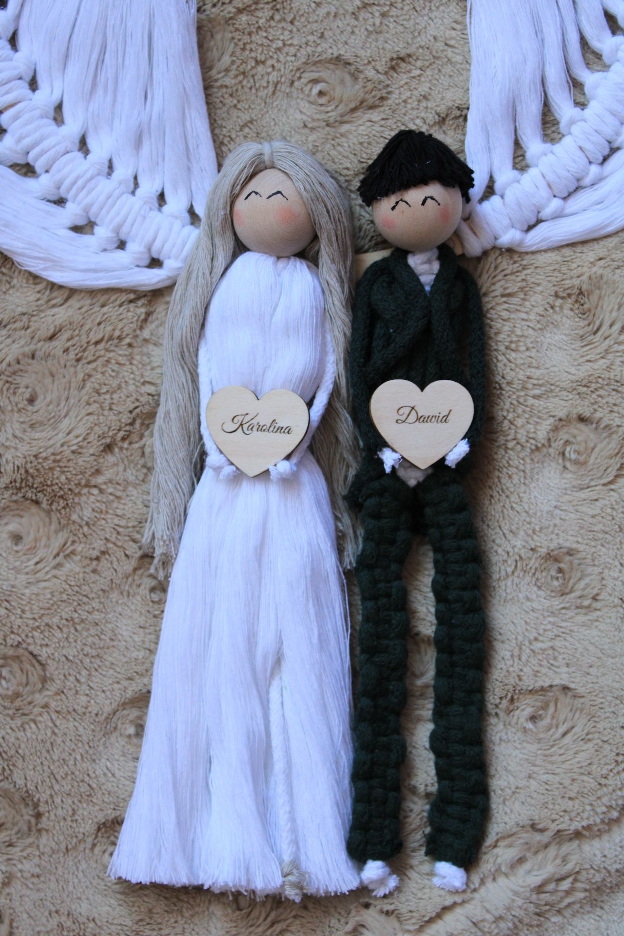Ślub para młoda/ anioł w ramce makrama prezent handmade