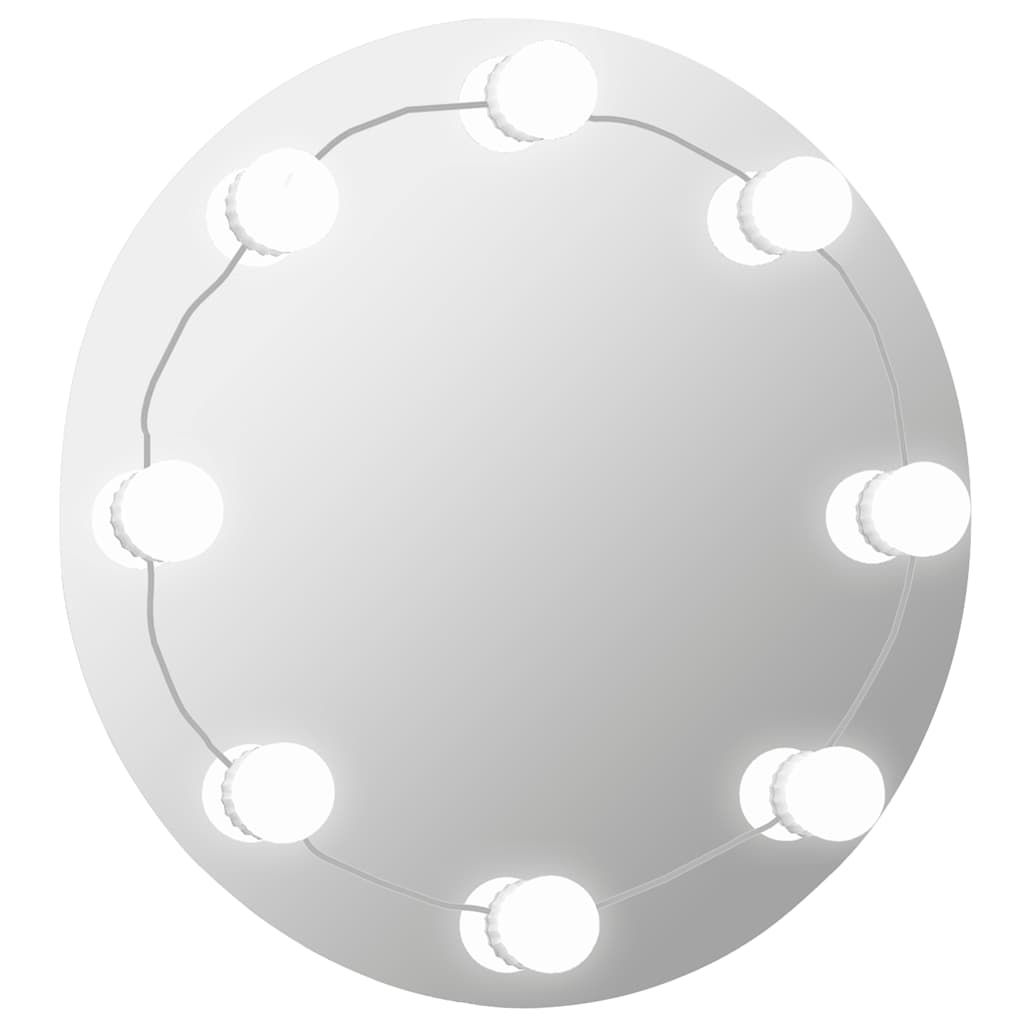 Vidaxl Lustro Ścienne Z Lampkami Led, Okrągłe, Szklane