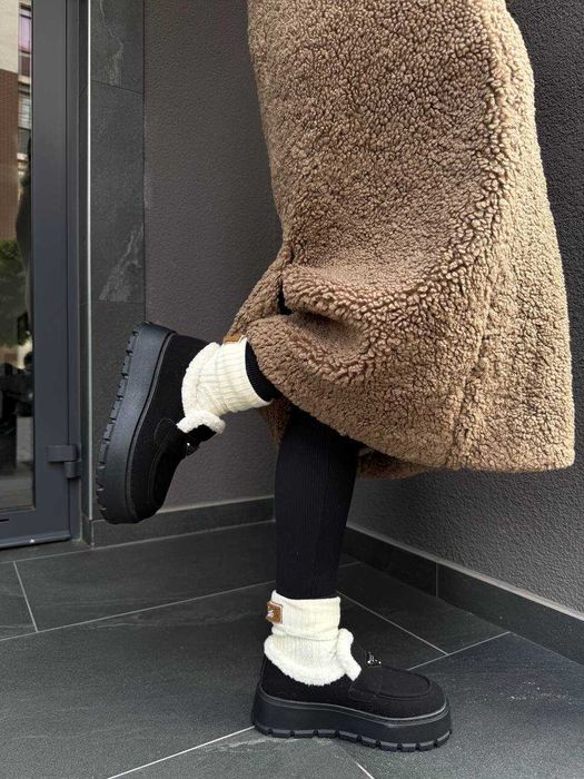 Жіночі зимові лофери (36 37 38) чорні з хутром, замшеві, угги угі уггі