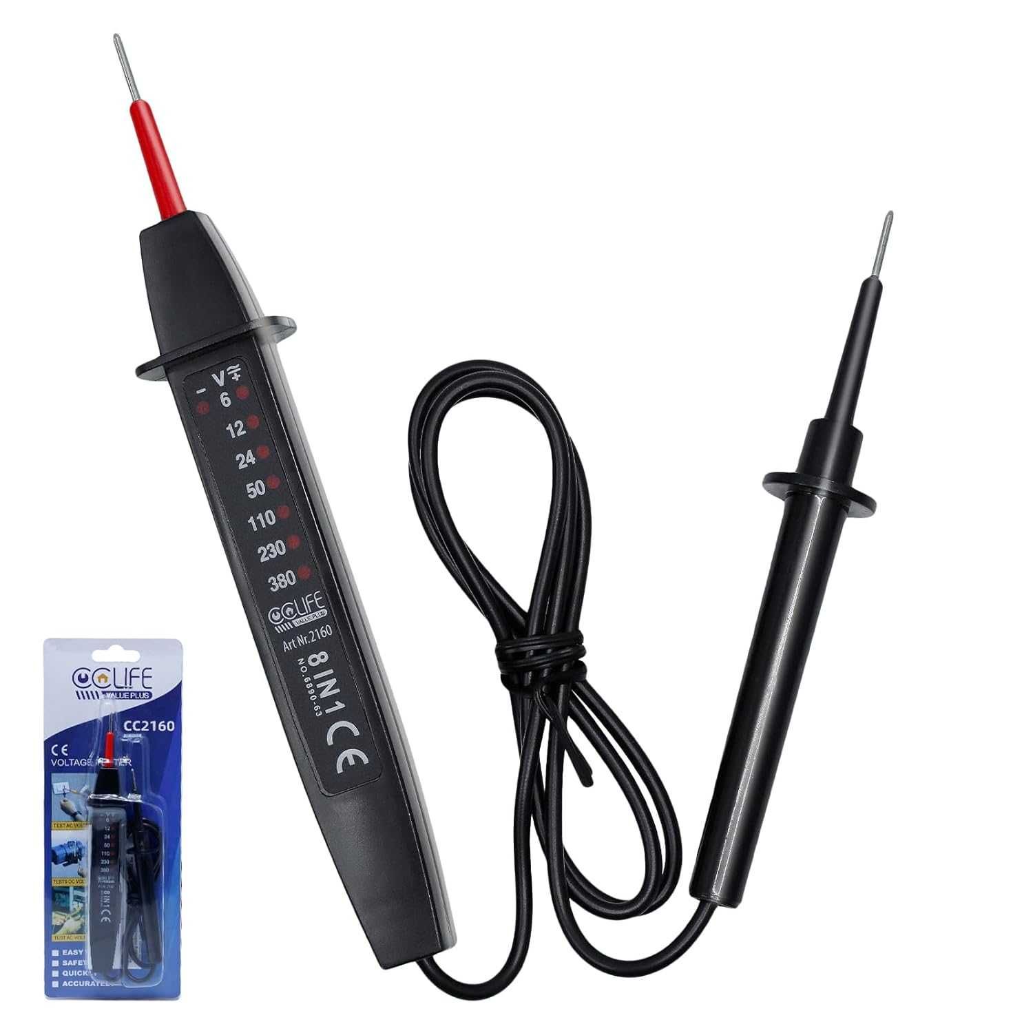 CCLIFE Tester napięcia 2-biegunowy 6-380V AC/DC tester fazy
