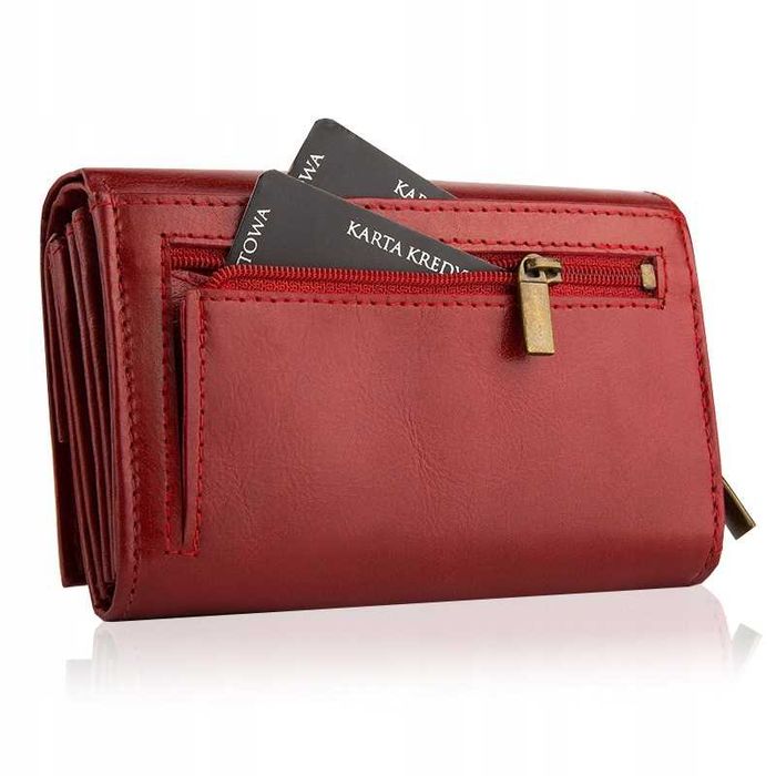 Portfel Damski Skórzany BETLEWSKI Skóra Naturalna Czerwony Na Prezent