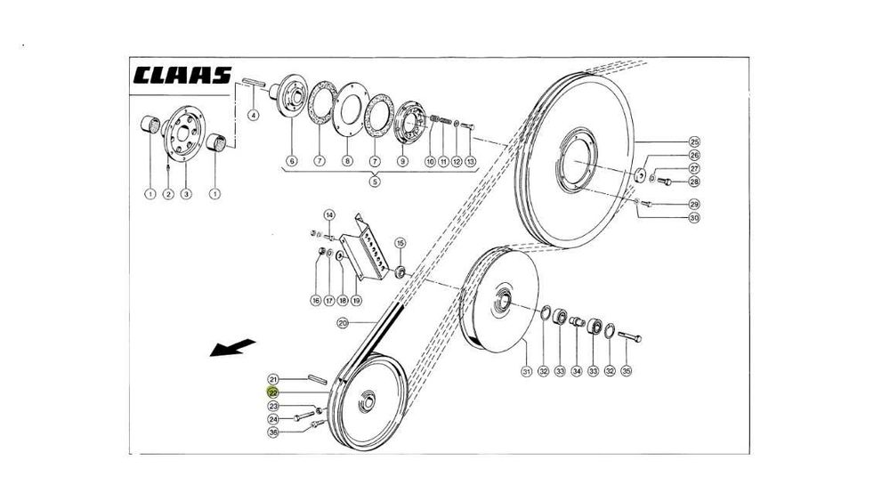 Koło pasowe podajnika, napęd przyrządu żniwnego - Claas Tucano, Lexion