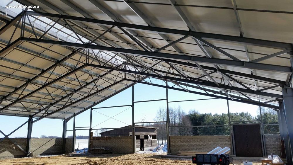 Konstrukcja stalowa. Obora. 28x44x4,5m. Producent. BHP KAD. Bartoszyce