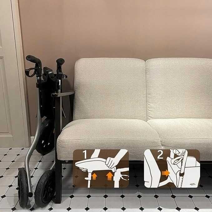 Chodzik 3-Kołowy Dla Seniorów, Lekki Składany Z Odpinaną Tacą I Torbą