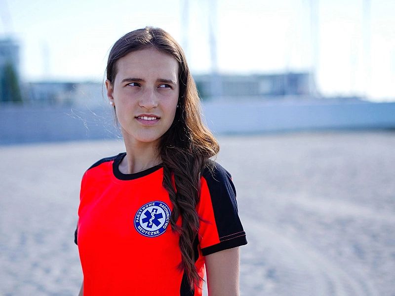 Koszulka FLUO damska RATOWNICTWO MEDYCZNE niebieskie logo (S)