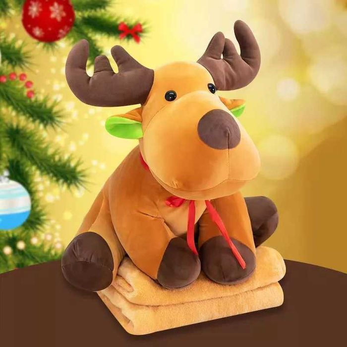 KOC Z PODUSZKĄ RENIFER PLUSZAK 3w1 maskotka przytulanka na prezent