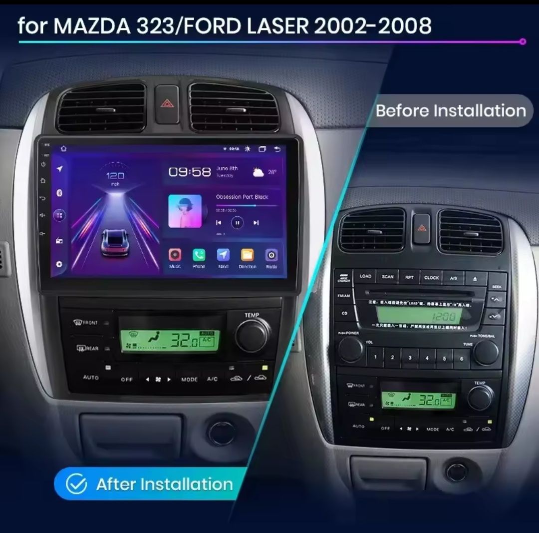 Rádio Android Mazda 323 de 2002-08 CARPLAY WIFI GPS BT novo