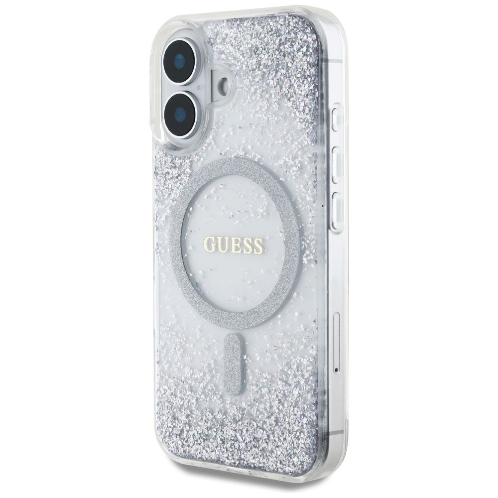 Etui Guess HC Resin Bottom Glitter do    iPhone 16 MagSafe srebrny