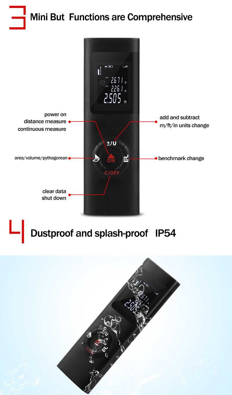 Mini inteligentny dalmierz laserowy 60M na podczerwień USB akumulator
