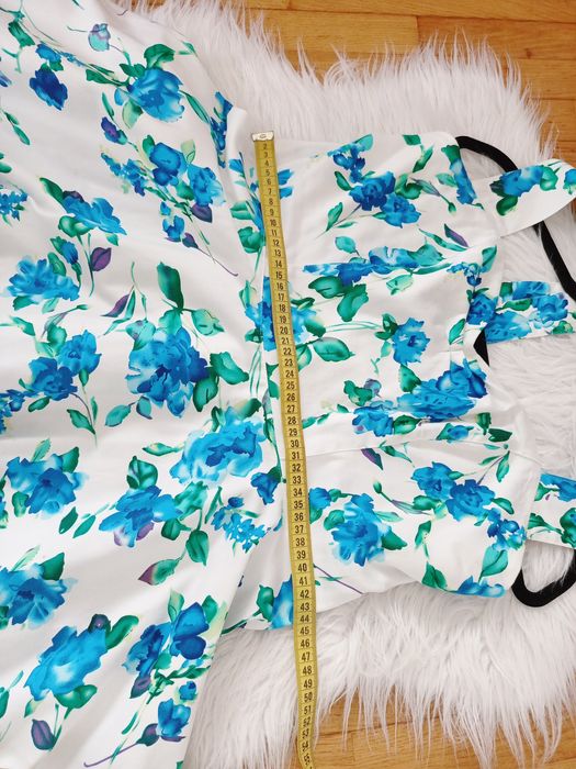 Sukienka, Grace Karin, XL/44, biała, niebieska, wiązana na szyi