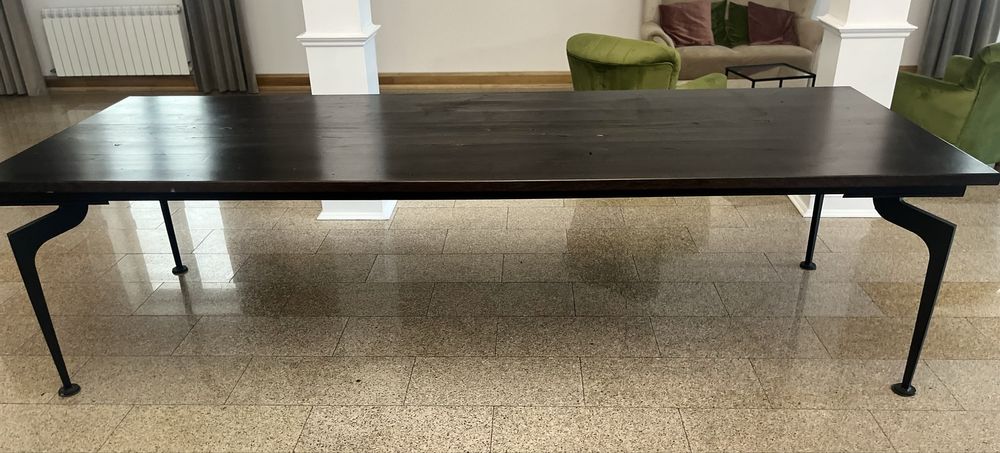 Duzy stol jesionowy, metal, czarny, ciemny braz