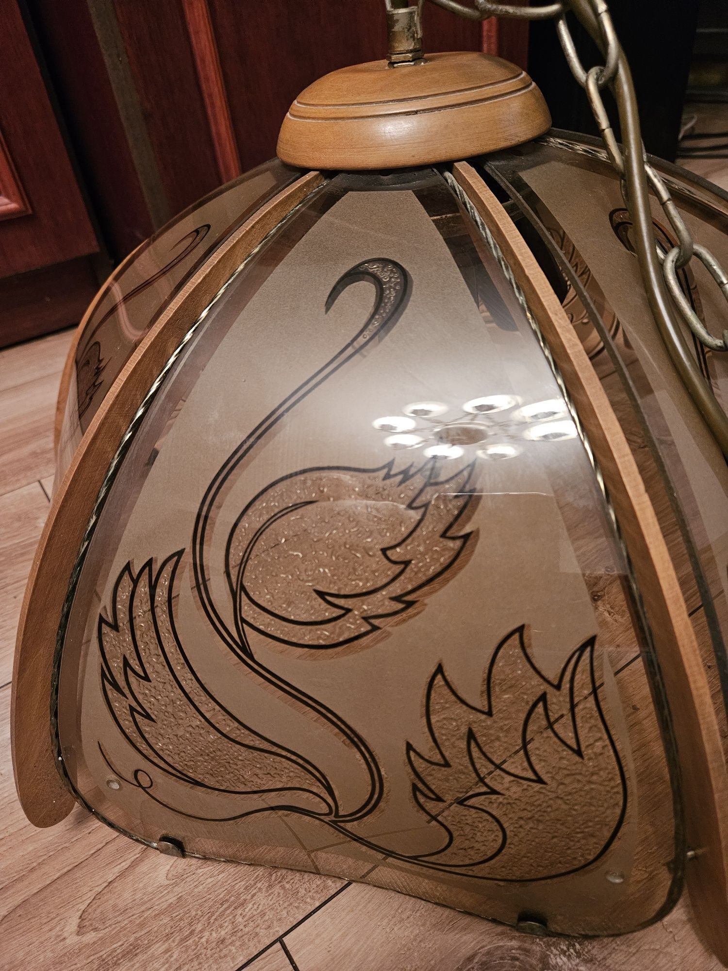 Lampa wisząca witrażowa PRL