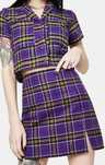 Komplet Daisy street Kaya purple plaid mini skirt spódnica t-shirt
