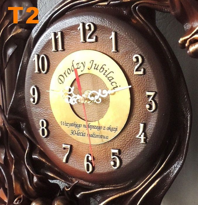 Stylowy zegar szara kolorystyka, czerwone róże, drewniana rama GRAWER