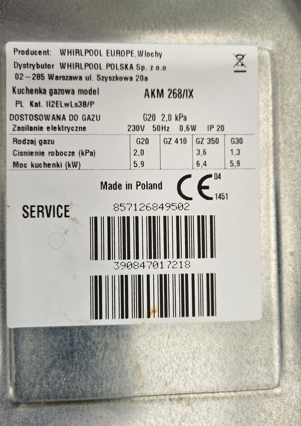 Płyta gazowa whirlpool  AKM268/IX