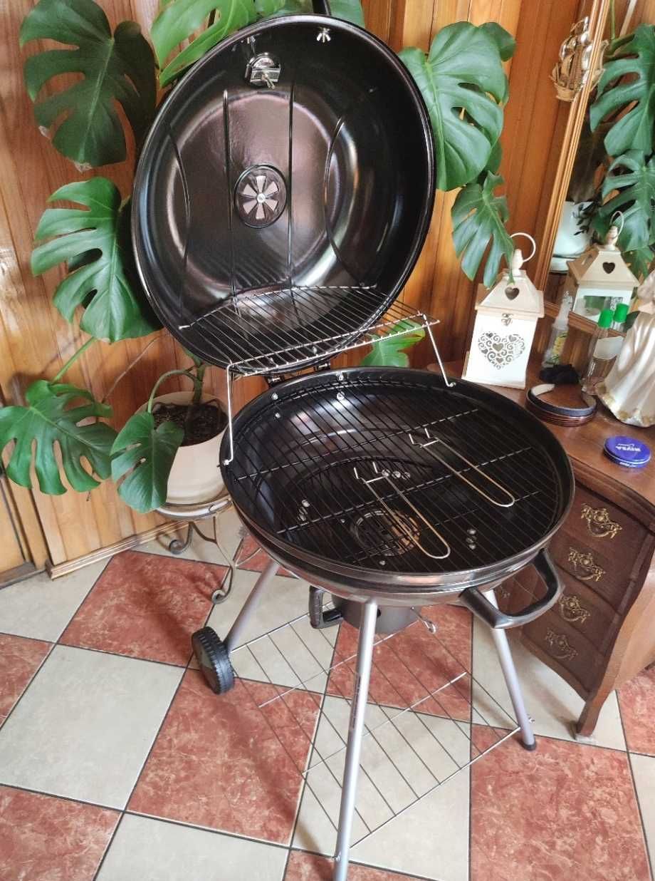 Nowy Mocny Grill ogrodowy węglowy 54cm z pokrywą przenośny Ruszt