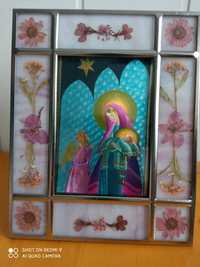 Piękny witraż dewocjonalia ikona Matka Boska i Dzieciątko Jezus