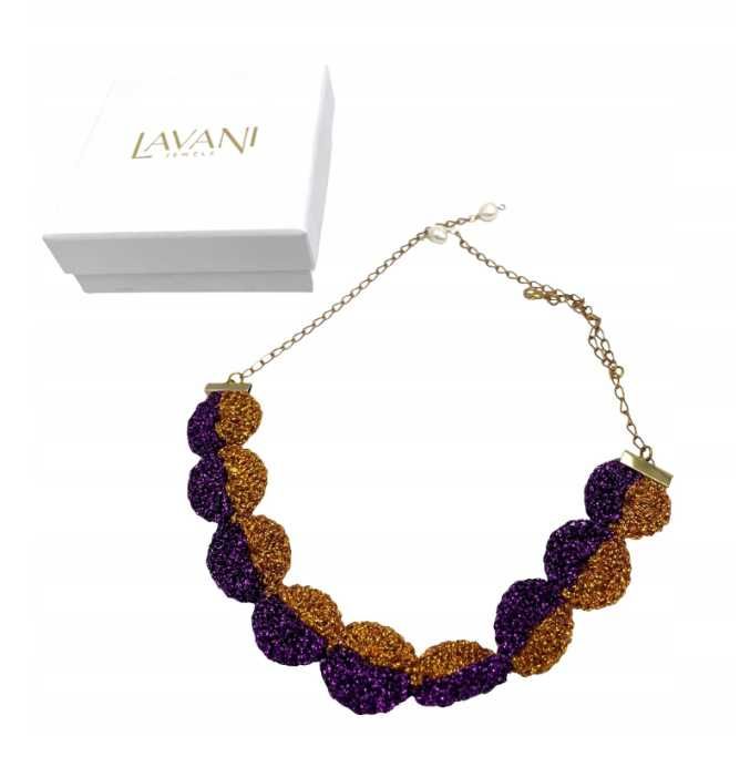 Lavani Choker Deya pleciony 22 cm z perłą fiolet/pomarańcz COL0326