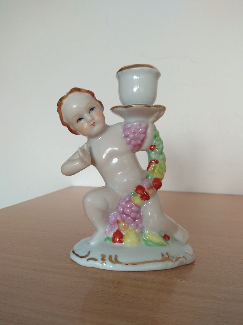 Stary porcelanowy świecznik, figurka.