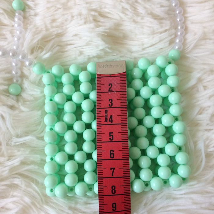 Torebka zielona miętowa pistacja biała koraliki perełki mini pearl bag