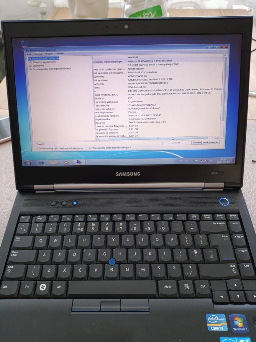 Samsung 400B4B i3 2.1GHz 4GB/250GB Win7 Pro