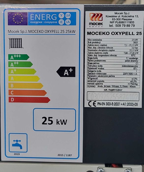 Kocioł na pellet, Drewno Moceko OXYPELL 25kW, piec dotacje OD RĘKI ZUM