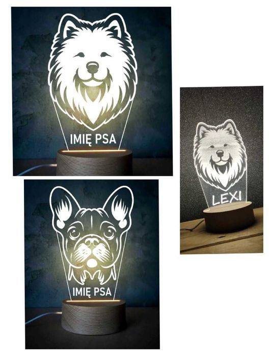 Psia lampka LED! Personalizacja! Samoyed Bulldog Corgi York Border