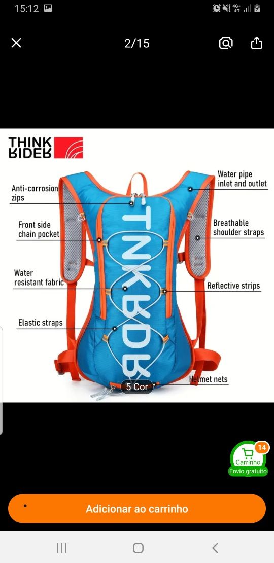 Mochila ergonômica  para desporto, bicicleta, caminhada,  etc.