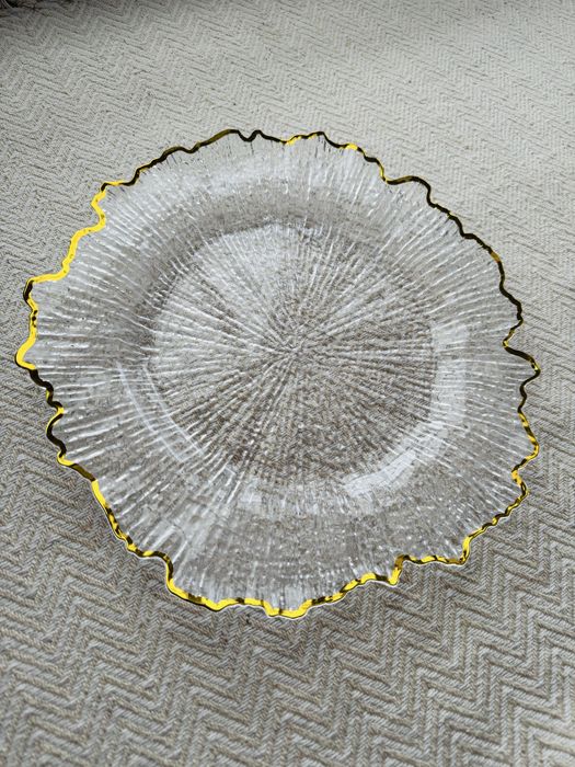 Podtalerz przezroczysty transpanentny złoty rant obrzeże wesele dekora