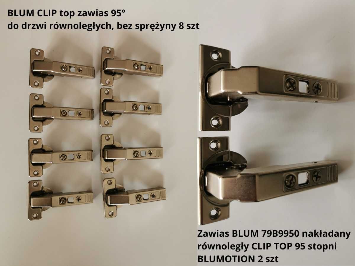 zawiasy prowadniki KOMPLET - BLUM, HAFELE, DTC - NOWE