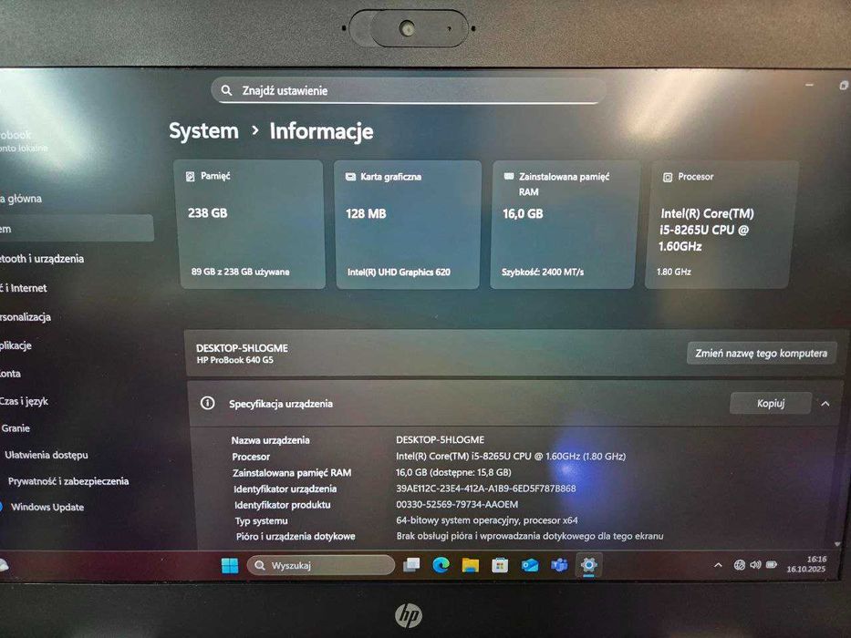 Laptop HP Probook 640 G5 Intel i5 SSD  WD Windows 11 PRO