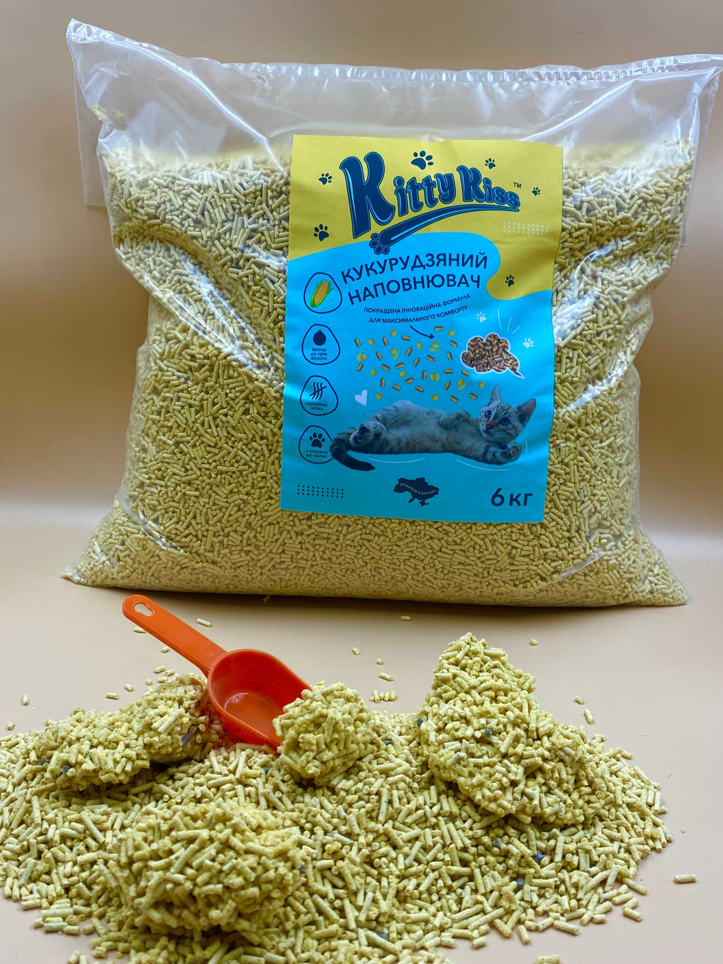 Кукурудзянийнаповнювач для котів,комкующийся наполнитель 6кгкомкуючий