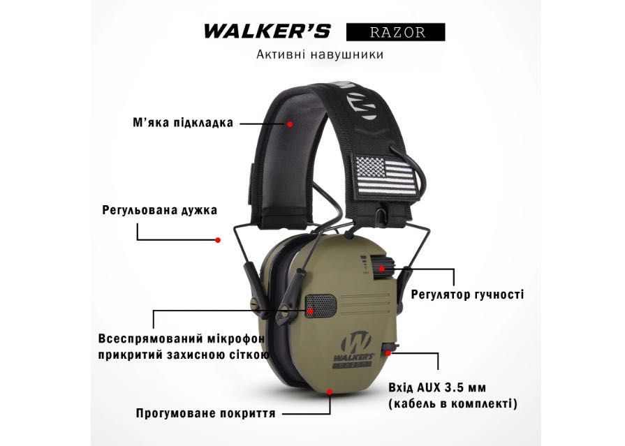 Walkers Razor Slim Активні навушники  тактичні шумозаглушуючі