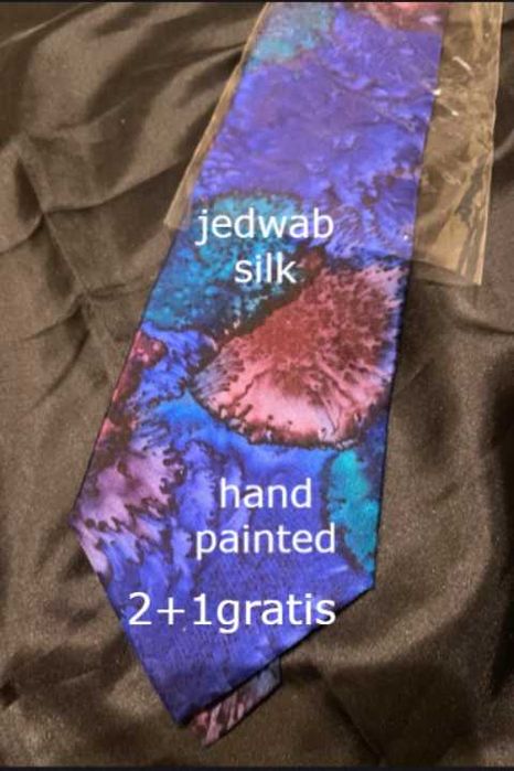 Krawat One Off jedwabny hand painted silk nowy fioletowy 2+1 gratis