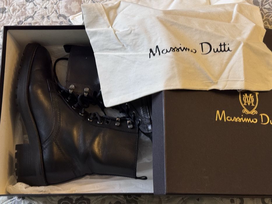 Жиночі шкіряні ботильйони чоботи на шнуровці Massimo Dutti оригінал